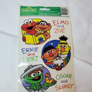 Vintage Sesame Street Muppets 90s Static Color Cling Window‎ Decor RARE Y2K